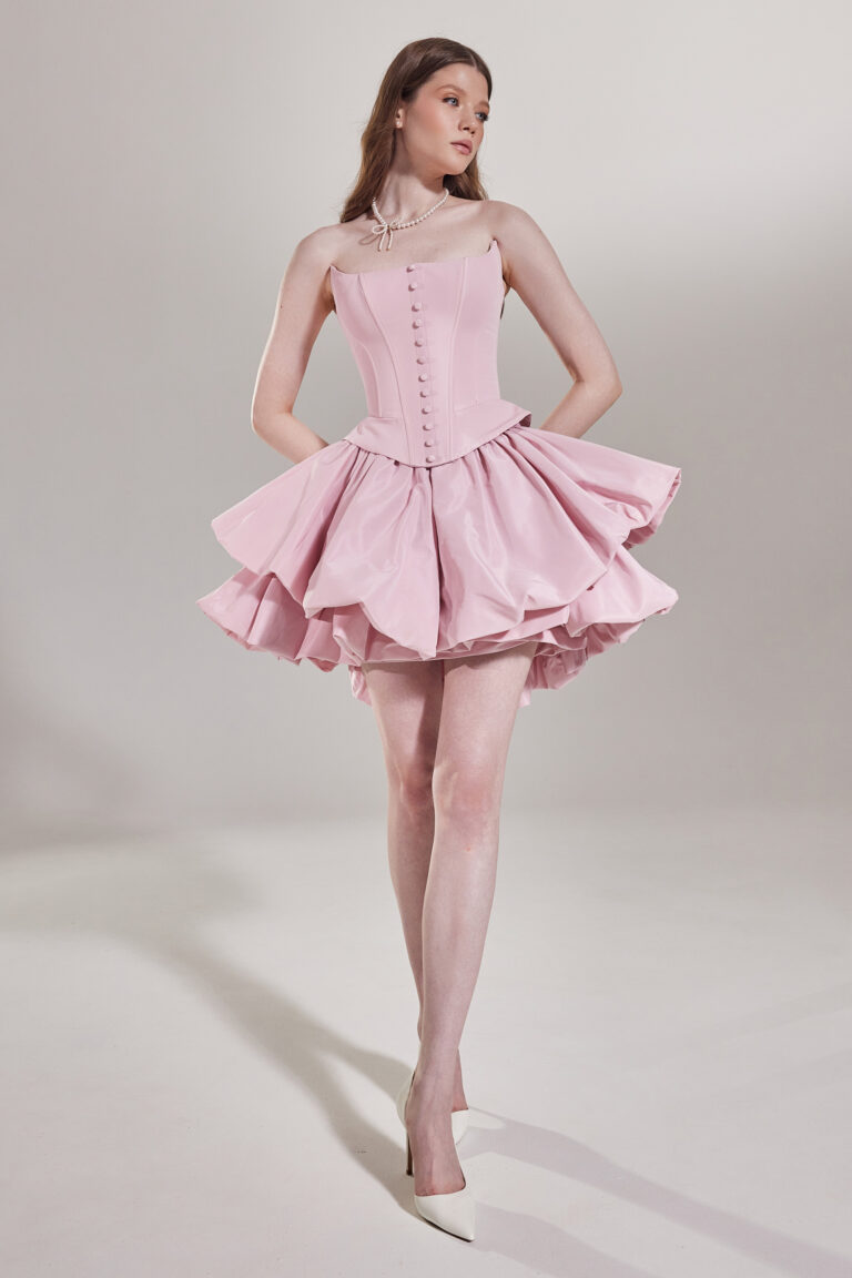 Пудровое вечернее платье Жаннет-1 мини - Текстура и детали